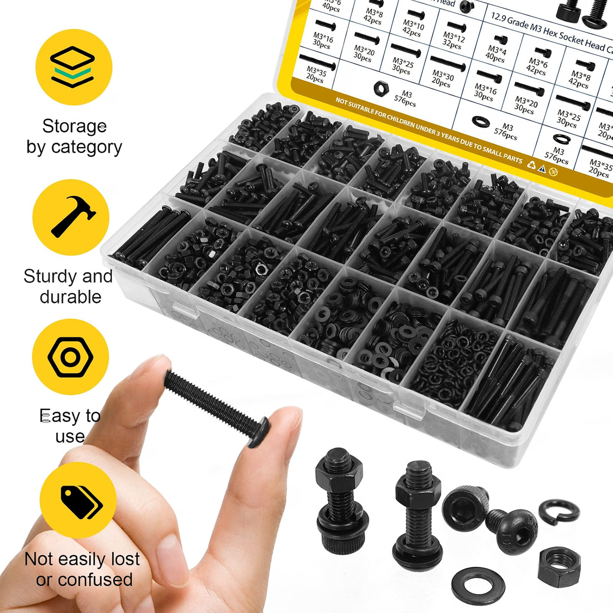 Kit de Tornillos M3 2300 Piezas con Tuercas y Arandelas – Fgruh