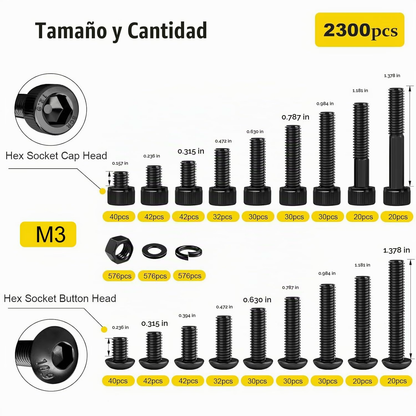 Kit de Tornillos M3 2300 Piezas con Tuercas y Arandelas – Fgruh