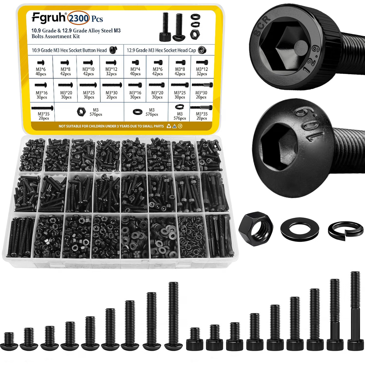 Kit de Tornillos M3 2300 Piezas con Tuercas y Arandelas – Fgruh